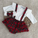 Baby Girl's Red Tartan Frilly Bloomers & Bodysuit