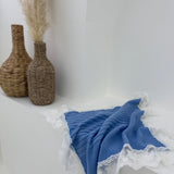 Luxury Knitted Baby Muslin Blanket with Lace Trim - Blue