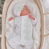 Baby Girls Mint Green Flower Baby Grow With Hat/Headband