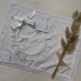 Granlei Spanish Lace Bib & Muslin Set – Ivory & white | Traditional Baby Gift