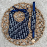 Baby's Navy inspired Dior Bib & Dummy Clip Set