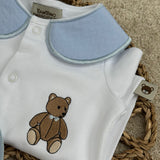 Baby Boys Blue Bear Handmade Sleepsuit & Bib