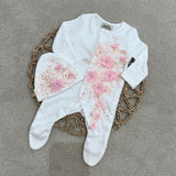 Blush Blossom Luxury Baby Sleepsuit & Hat – Bambino Embroidery Exclusive