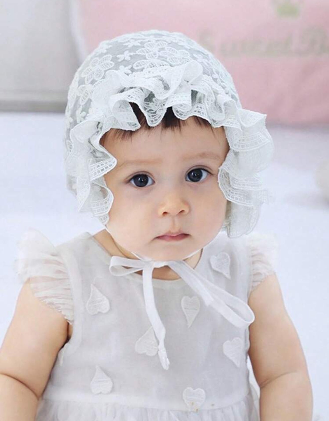 Baby Girls White Vintage Lace christening Bonnet – Perfect Little