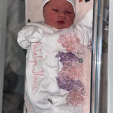 Baby Girls Lilac and Pink Flower Baby Grow With Hat