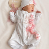 Blush Blossom Luxury Baby Sleepsuit & Hat – Bambino Embroidery Exclusive