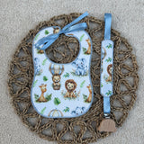 Luxury Handmade Lion Safari Baby Bib & Dummy Clip Set (Zoo Animal Collection)