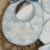Boys Blue Safari Print Handmade Sleepsuit, Dummy Clip & Bib Set