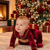 PRE-ORDER The Mayfair Collection Ruby Edition – Baby Boys’ Personalised Luxury Velvet Christmas Sleepsuit