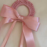 Handmade Pink Girls Crochet Dummy Decoration with Satin Bow – Luxury Pram, Crib & Nursery Accessory