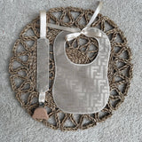 Baby's Beige inspired Bib & Dummy Clip Set