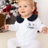 Balmoral Tartan Baby Boys Sleepsuit and Handmade Bib Set