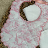 Girls Baby Quilted Pink Safari Print Handmade Sleepsuit, Dummy Clip & Bib Set