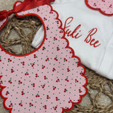 Baby Girls Cherrys Handmade Sleepsuit & Bib