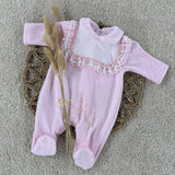 Baby Girls Pink Frill Velour Sleepsuit