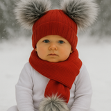 Baby's Red Raccoon Pom Pom  Scarf ONLY