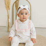 Baby Girls White Frill Velour Sleepsuit