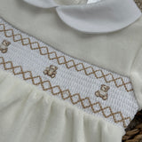 Baby's Teddy Ivory Velour Smocked Outfit