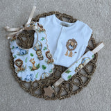 Personalised Safari Scallop Baby Set – Sleepsuit, Bib & Dummy Clip