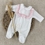 Baby Girls White Frill Velour Sleepsuit