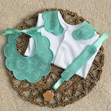 Girl's Soft Mint Handmade Sleepsuit, Dummy Clip & Bib Set