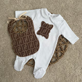 Baby’s Brown Inspired Sleepsuit & Bib Set