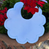 Personalised Spanish White & Blue Edge Scallop Bib