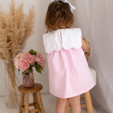 Luxury Pink Baby Girl Dress & Bloomers Set with Personalised Bib Collar – Woven Cotton