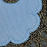 Personalised Spanish White & Blue Edge Scallop Bib