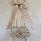 Handmade Beige Crochet Dummy Decoration with Satin Bow – Luxury Pram, Crib & Nursery Accessory