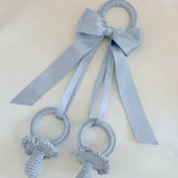 Handmade Blue Crochet Dummy Decoration with Satin Bow – Luxury Pram, Crib & Nursery Accessory