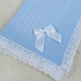 Baby's Lace Blue Shawl With White Trim