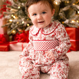 Baby Boys Red Toile Christmas Smocked Sleepsuit