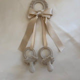 Handmade Beige Girls Crochet Dummy Decoration with Satin Bow – Luxury Pram, Crib & Nursery Accessory