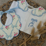 Baby Girls Blue Flower Print Handmade Sleepsuit and Bib