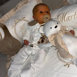 Perfect Little Thing Unisex Beige Bear Handmade Sleepsuit And Bib