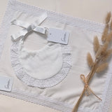 Granlei Spanish Lace Bib & Muslin Set – Ivory & white | Traditional Baby Gift