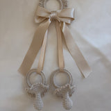 Handmade Beige Girls Crochet Dummy Decoration with Satin Bow – Luxury Pram, Crib & Nursery Accessory