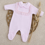 Baby Girls Pink Frill Velour Sleepsuit