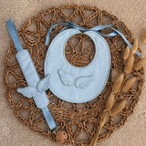 Handmade Baby Blue Angel Wings Bib & Dummy Clip Set | Luxury Spanish Fabric | Personalised | Made to Order