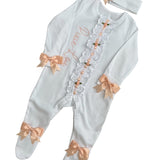 Baby Girls Handmade Peach Frill Sleepsuit & Headband