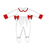 Baby Girl’s Christmas Personalised Sleepsuit With Red Bows