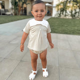 Boys Beige Collar Bib Summer Set