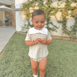 Boys Beige Collar Bib Summer Set