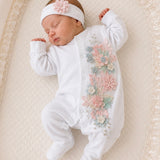 Baby Girls Luxe Flower Baby Grow and headband