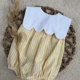 Luxury Lemon Stripe Baby Romper with Scalloped Collar | Traditional Summer Baby Outfit