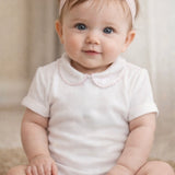 Babidu Girls White Cotton Short Sleeved Pink Edge Bodysuit