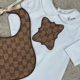 Baby’s Brown Inspired Sleepsuit & Bib Set