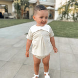 Boys Beige Collar Bib Summer Set