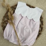 Luxury Pink Stripe Baby Romper with Scalloped Collar | Traditional Summer Baby Outfit
